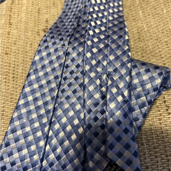 Nicole Miller Blue and Silver Checkered Men's All Silk Tie - Picture 9 of 9